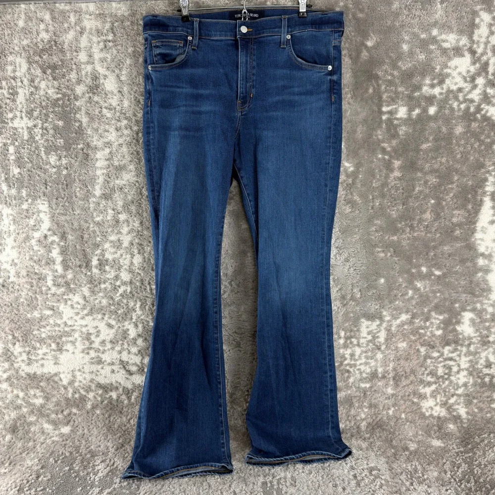 Veronica Beard Plus Sz 18 High Rise Flare Stretch Denim Jeans Blue Full Length - Picture 1 of 12